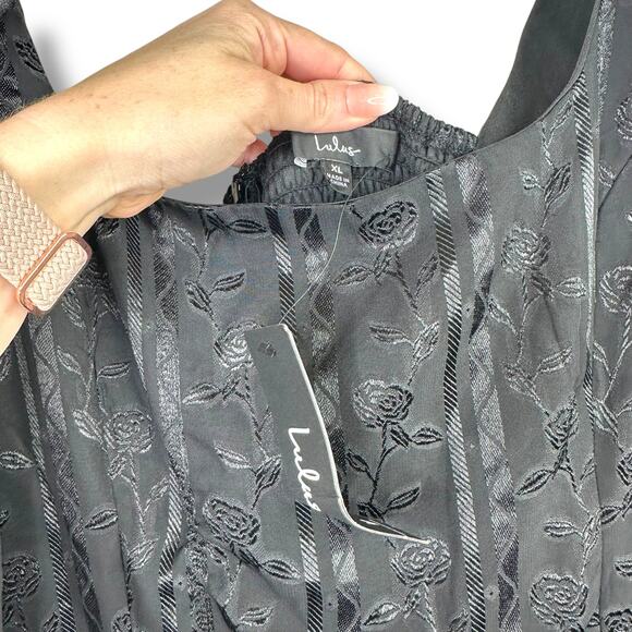Lulus NWT Picturesque Allure Black Floral Jacquard Tie-Strap Tiered Maxi Dress - Picture 9 of 10